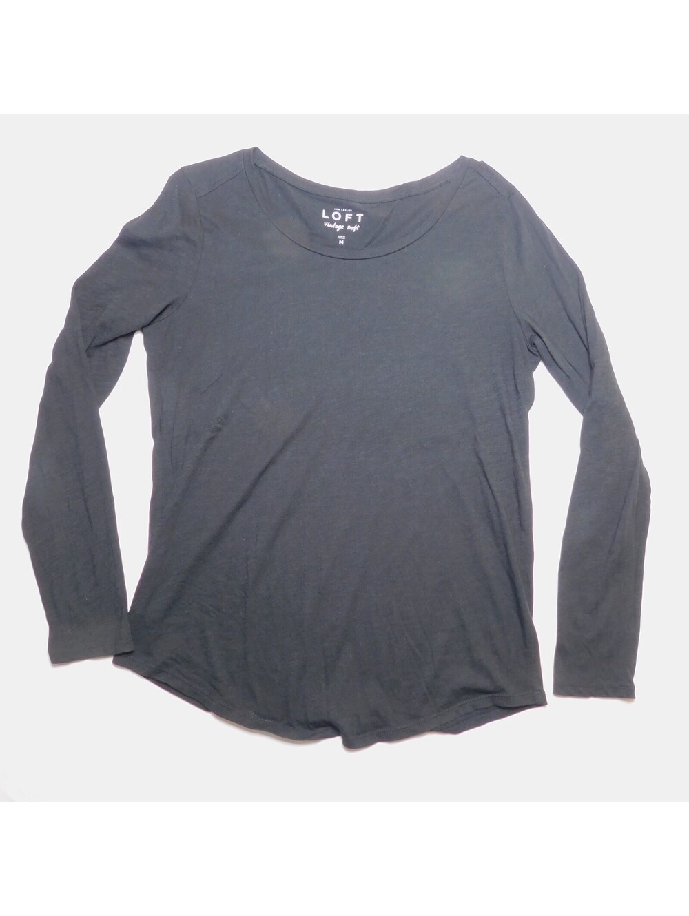 Ann Taylor LOFT Vintage Soft Shirt Womens Medium M Charcoal Black Long Sleeve Te